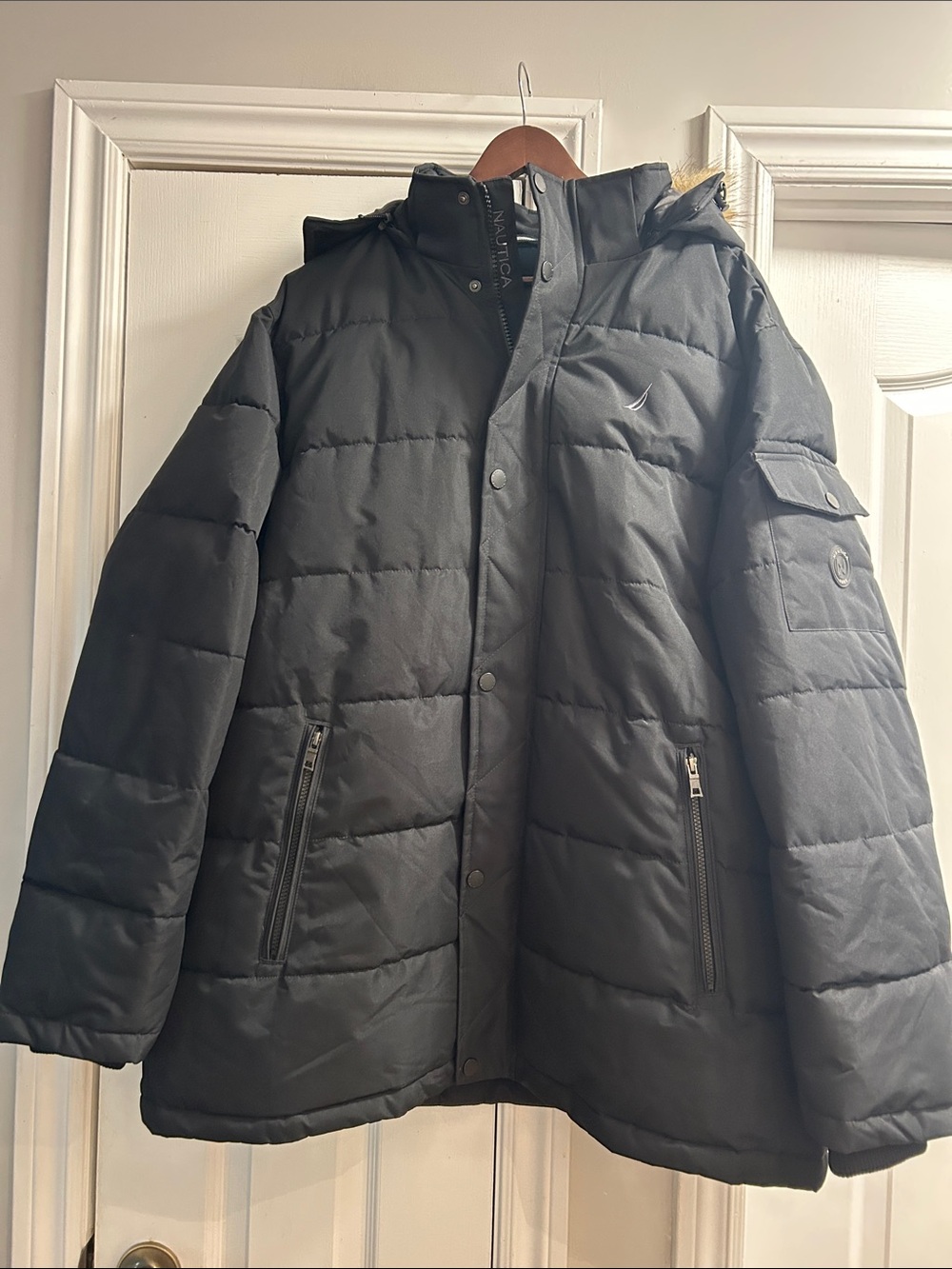 Nautica Men's Black Quilted Parka with Hood
